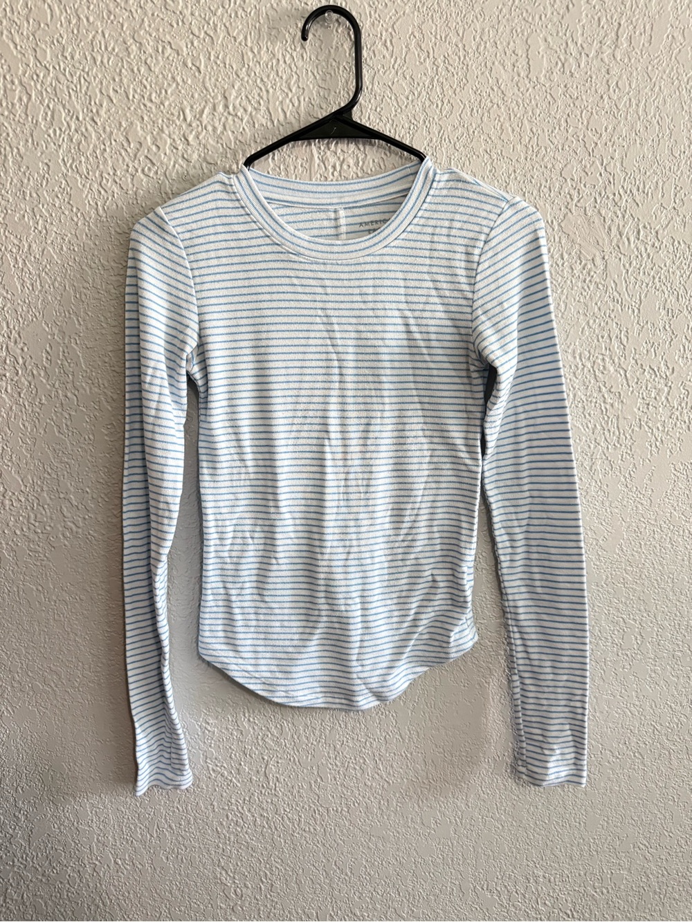 American Eagle Outfitters Women’s Long Sleeve Striped Tee - Light Blue & White